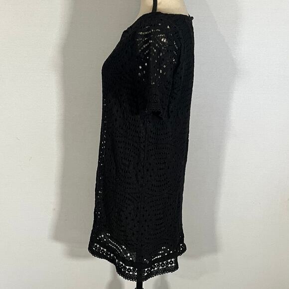 Anthropologie Everleigh Mini Dress Black Lace Women's Small Eyelet Shift - Picture 5 of 7